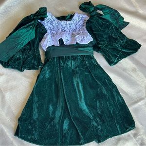 Vintages 80S sarah Kent lace velvet green  girl dress